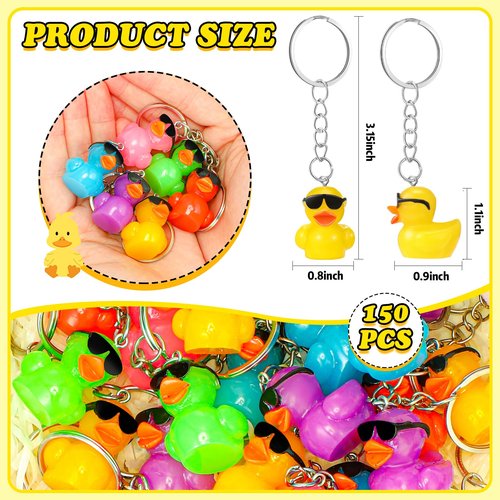 Roowest 150 Pcs Mini Resin Duck Keychains Bulk Mini Sunglasses Resin Ducks Charms Pendant Accessories for Gifts Birthday Party Favors Baby Shower