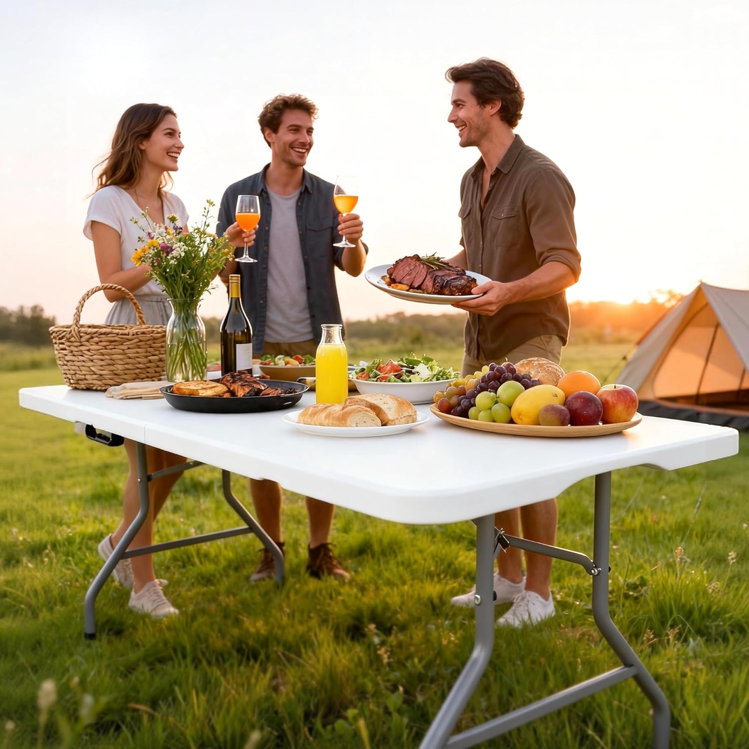 Skiennix 6FT Folding Table - Heavy Duty Waterproof HDPE Top | Portable & Foldable with Handle, 350 LBS Capacity