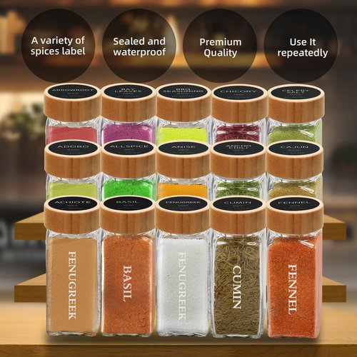 eispap 24 Pcs 4 OZ Glass Spice Jars with Bamboo Lids, Glass Jars with Minimalist Farmhouse Spice Labels Stickers, Collapsible Funnel, Seasoning Storage Bottles for Spice Rack, Cabinet, Drawer (24)