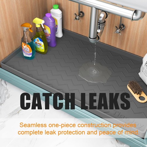 TigeJoy Under Sink Mats for Kitchen Waterproof, Leak-Proof Silicone Mat Sink Protector and Cabinet Liner, Kitchen Essentials Organizer and Storage 22" x 19" White
