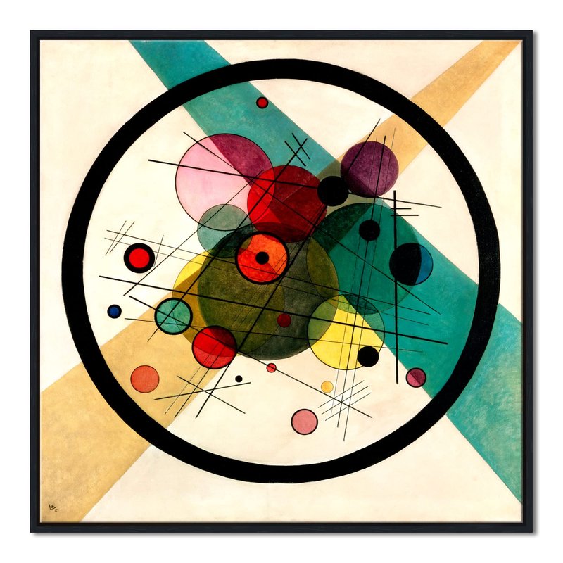 Wieco Art Framed Abstract Wall Art Canvas Prints Circles in a Circle, 1923 by Wassily Kandinsky Classic Art Oil Paintings Reproductions for Home Decoration