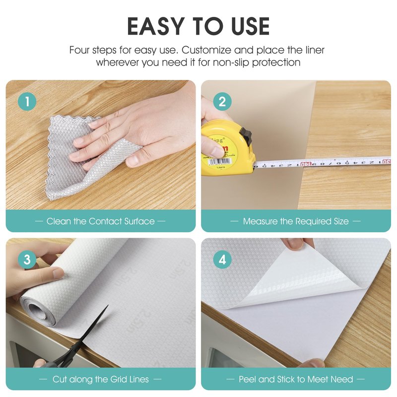 PABUSIOR Adhesive Cabinet Shelf Liner: Peel and Stick Non-Slip White Contact Paper - Waterproof Kitchen Drawer Liner for Pantry Shelves Bathroom Cupboard 15" W x 120" L