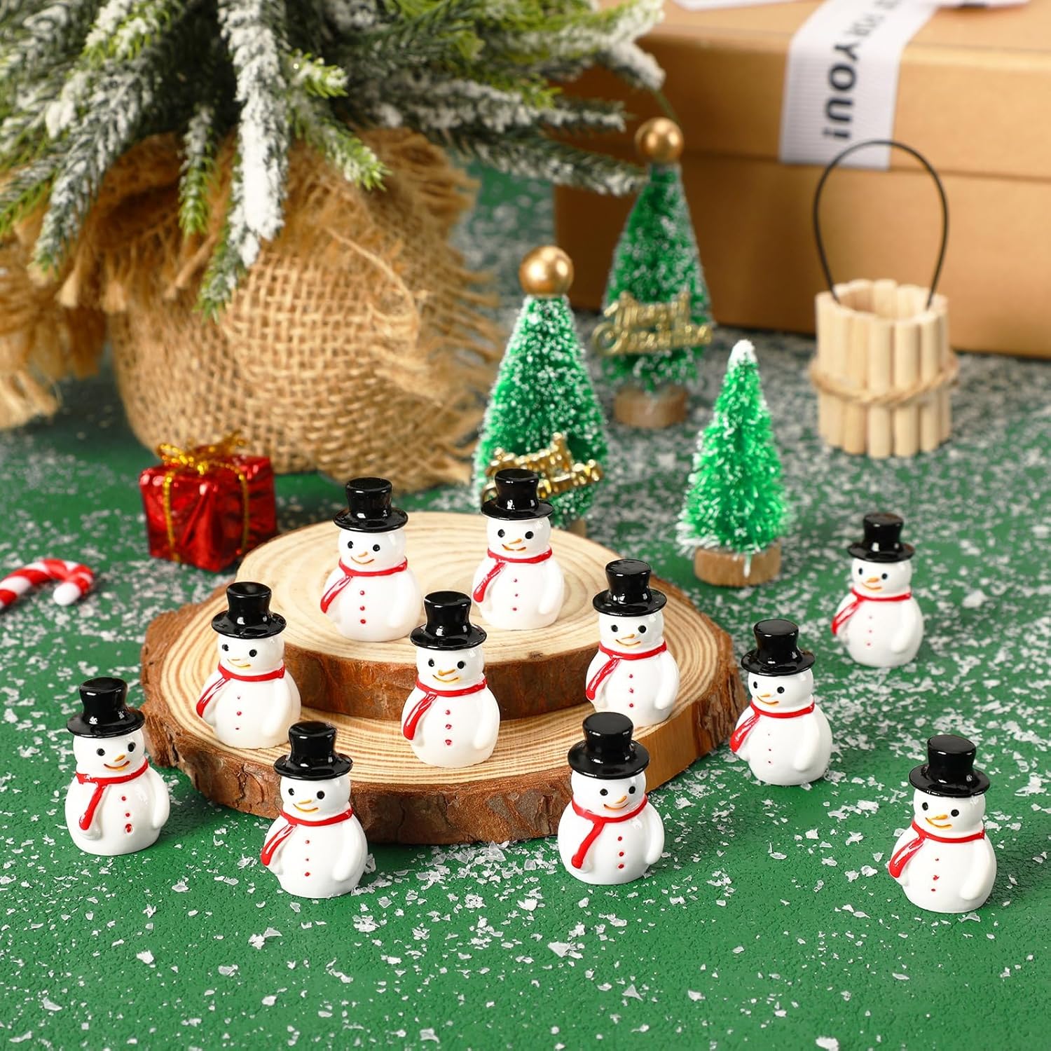 Skiennix Mini Snowman Figurines - 16 Pcs Christmas Ornaments for Winter DIY Crafts & Decor