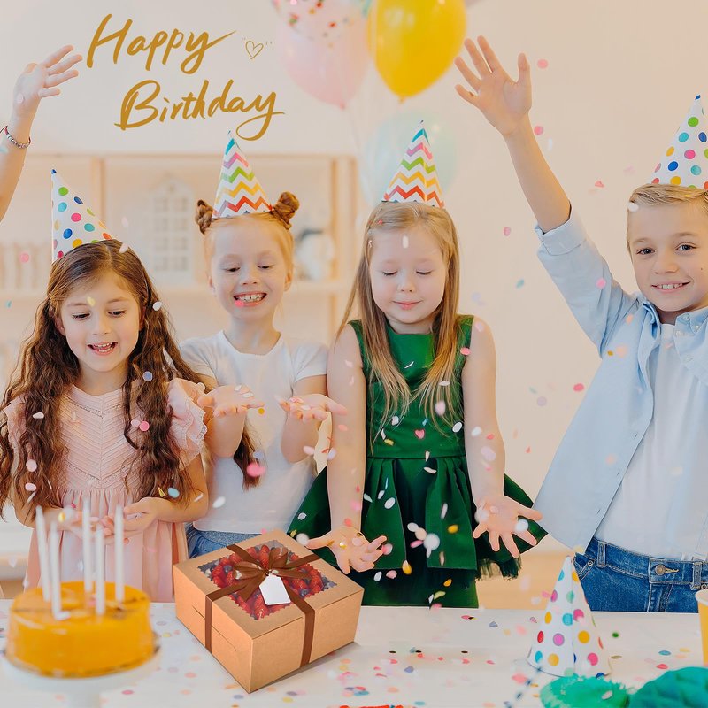 DOYIDE 32Pcs 10 Inch Cake Boxes with Cake Boards (16Pcs Brown Cake Boxes, 16Pcs Cake Boards), 10x10x5 Inch Bakery Boxes with Window, Cake Carrier Container for Birthday Party, Wedding