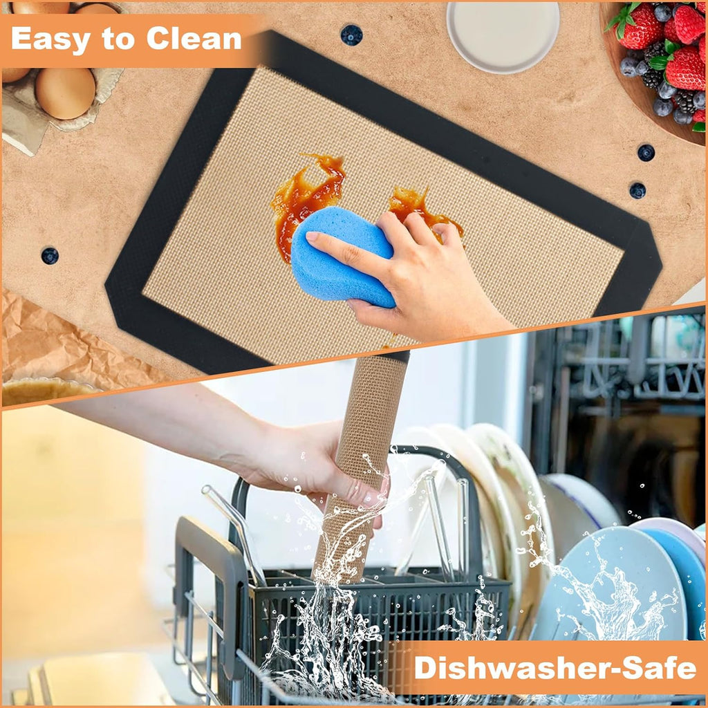 Silicone Baking Mat | 2-Pack Reusable Non-Stick Food Safe Mats for Cookies & Bread (11.8"L x 8.3"W)
