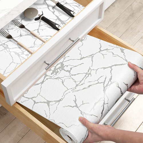Drawer and Shelf Liner for Kitchen Cabinets - Waterproof Shelf Paper, Reusable Non-Slip Non-Adhesive Easy to Cut and Install - Suitable for Cabinets, Drawers, Shelves, and Desks