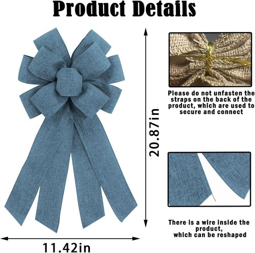 Blue Burlap Wreath Bow - 20 x 11 Inches | Easter & Farmhouse Decor for Front Door