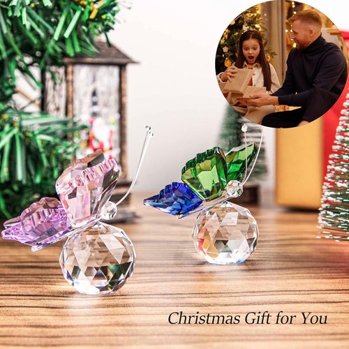 H&D Hyaline & Dora Crystal Butterfly Figurines - Handmade K9 Glass Decor | 2-Piece Set for Weddings & Home