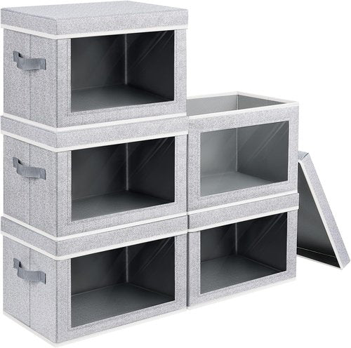 Homsorout Stackable Storage Bins - Large Fabric Closet Organizer Baskets with Lids | 5 Pack, Blended