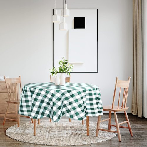 Hiasan Checkered Round Tablecloth 30 Inch - Waterproof Stain and Wrinkle Resistant Washable Fabric Christmas Table Cloth for Dining Room Party Outdoor Picnic, Forest Green and White