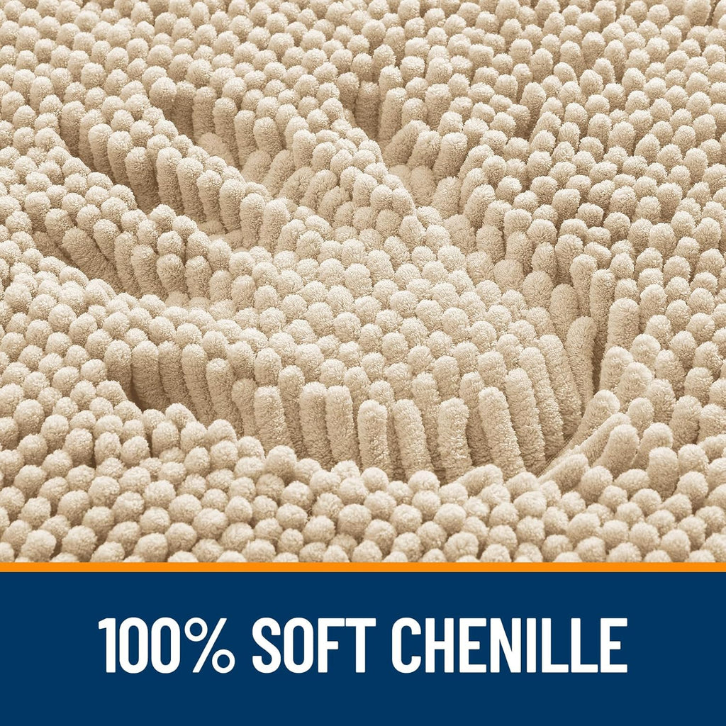 OLANLY U-Shaped Toilet Rug - Extra Soft Chenille, Quick-Dry, Non-Slip Bath Mat | 24x20, Beige