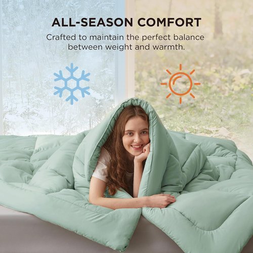 Bedsure Comforter Duvet Insert - All-Season Quilted Queen Size Bedding, GentleSoft Down Alternative, Sage Green 88 x 88 Inches