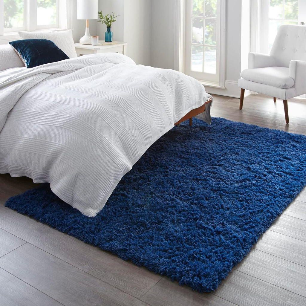 Ophanie Blue Shag Area Rug - Large Fluffy Plush Carpet for Living Room & Bedroom | Soft Navy Design