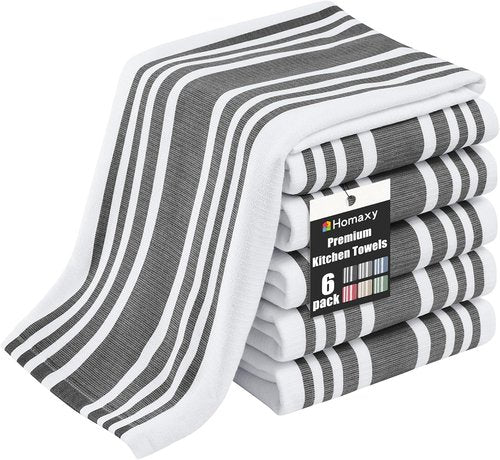 Homaxy Premium Kitchen Towels - Highly Absorbent Cotton Dish Towels, 18”x28”, 6 Pack in Black