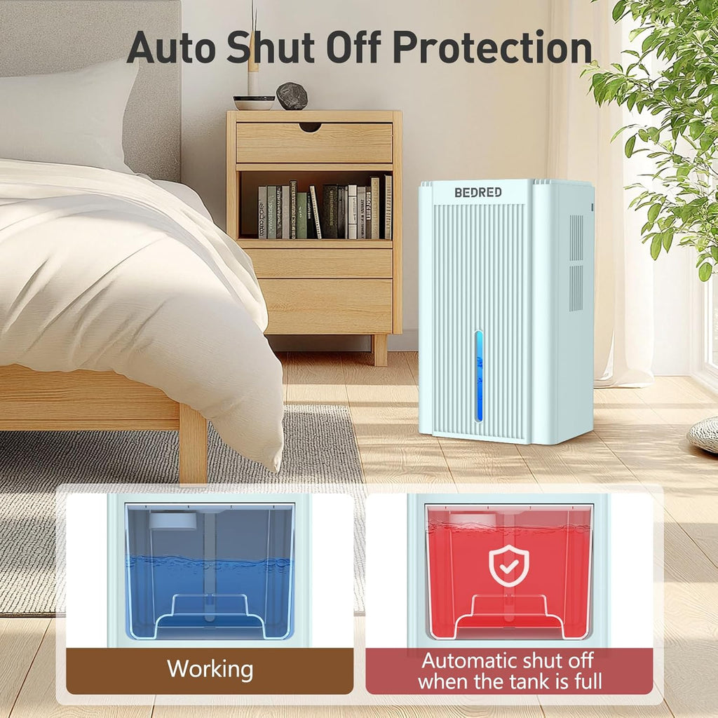 **Dehumidifier 95OZ - Quiet Home Unit for 1000 Sq.Ft with Auto Shut Off & 7 Color Ambient Light | Pale Turquoise**