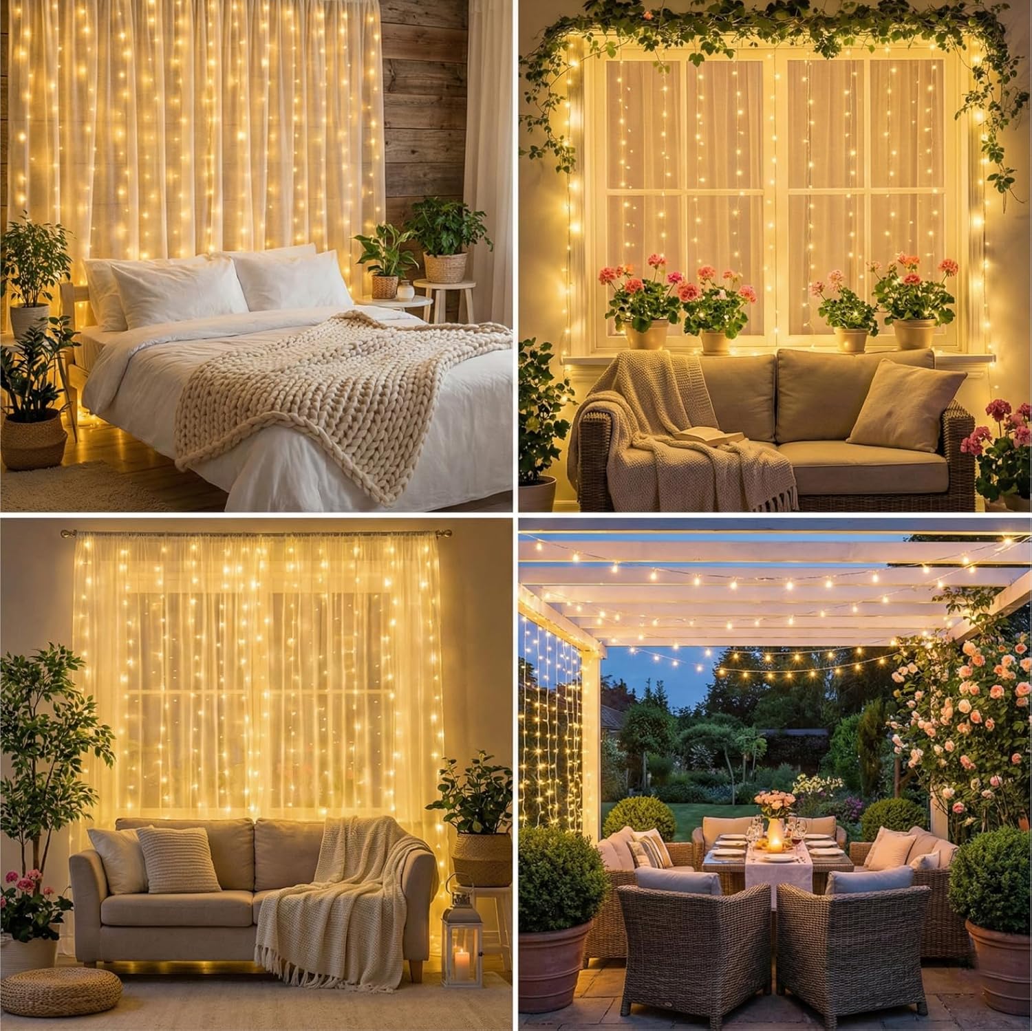Skiennix 200LED Curtain Lights - Warm White Fairy String Lights | 6.6x6.6ft, 8 Modes Remote Control for Home & Party Decor