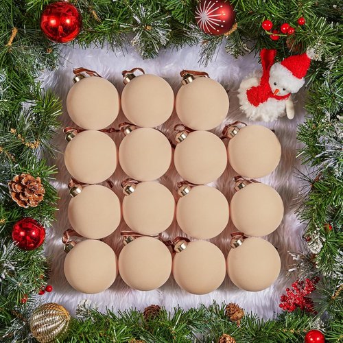 Brightown Velvet Christmas Balls - 15 Pcs Beige Ornaments, 3.15 Inch for Holiday Decor | Tree Flocked Decorations