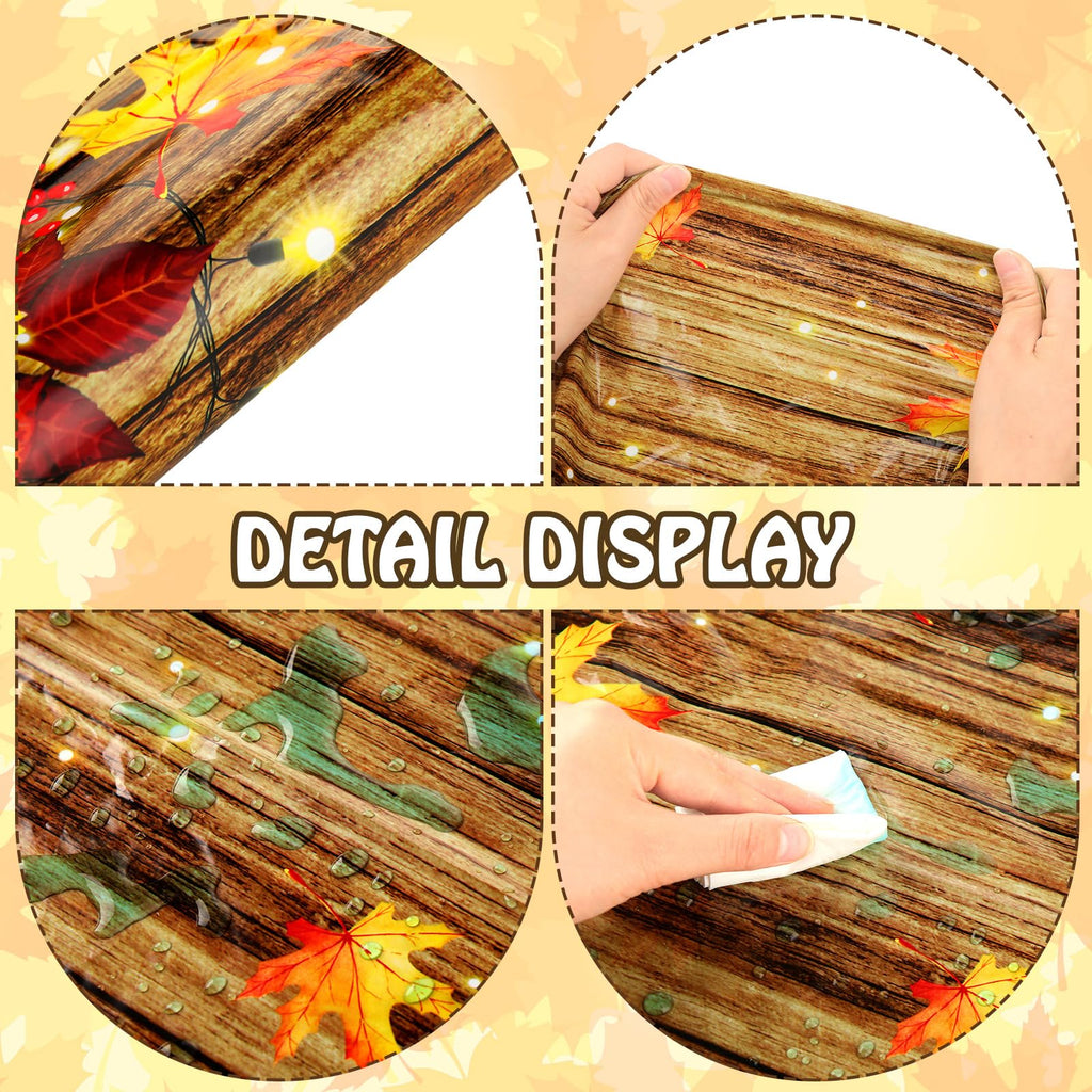 Tranqun 4 Pcs Fall Tablecloth 108 x 54 Inch Plastic Thanksgiving Pumpkin Tablecloth Rectangle Fall Autumn Harvest Maple Leaves Plastic Table Cover for Kitchen Thanksgivingparty Decorations Home