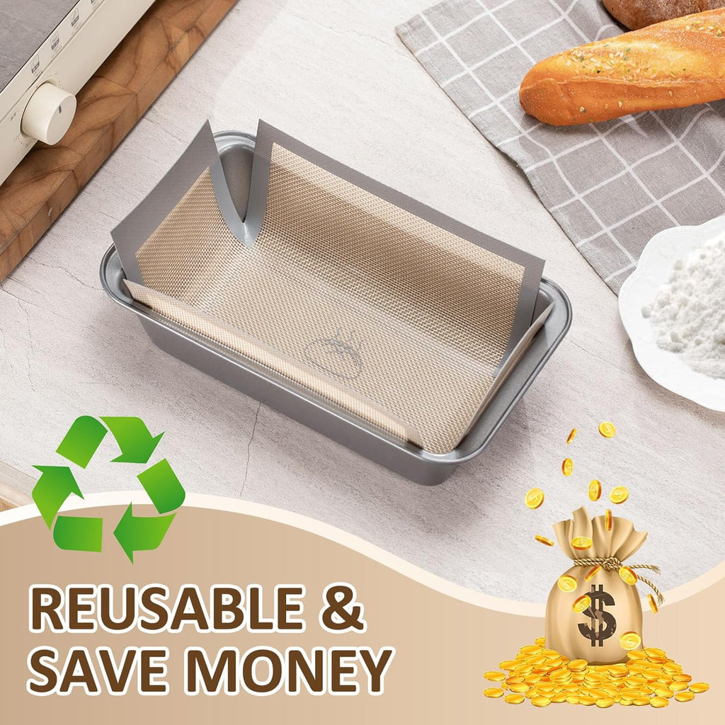 Skiennix Reusable Silicone Bread Loaf Pan Liners - Nonstick Baking Mats for 9.5 x 5 Inch Pans | 2 Pack