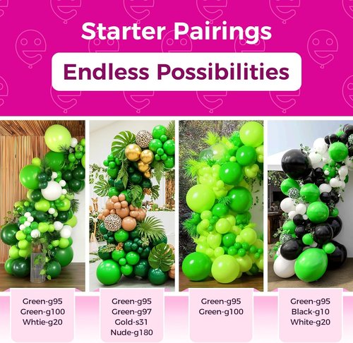 Bezente Green Balloons - 100 Pack 12-Inch Latex Helium Balloons for Jungle-Themed Parties & Events