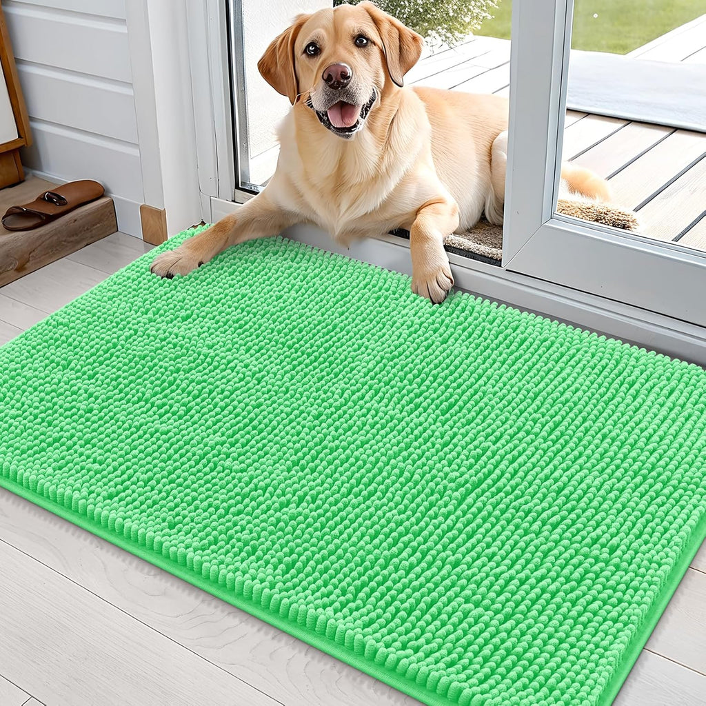 OLANLY Dog Door Mat - Absorbent Non-Slip Chenille Mat for Muddy Paws | 36x24, Mint Green
