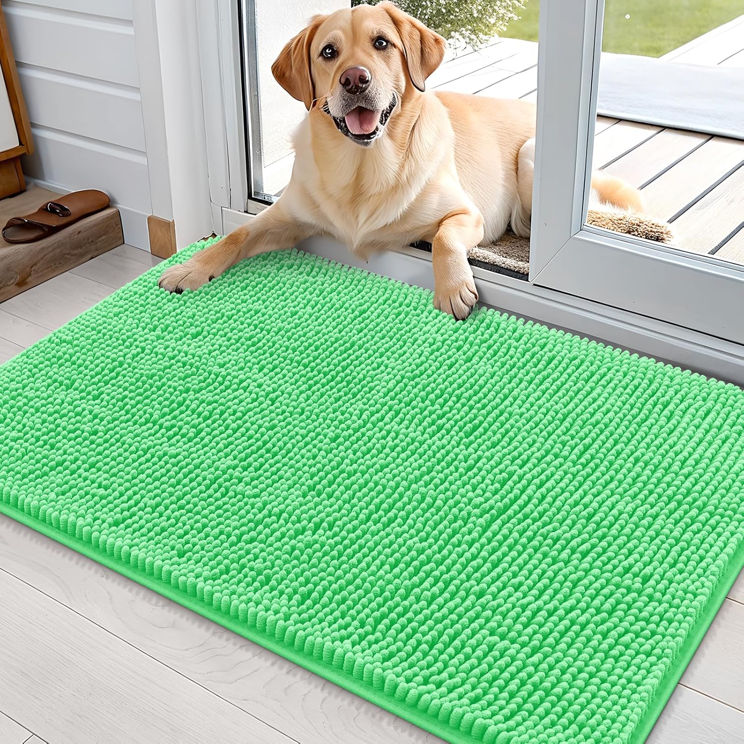 OLANLY Dog Door Mat - Absorbent Non-Slip Chenille Mat for Muddy Paws | 36x24, Mint Green