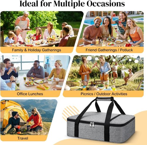 Coobiiya Insulated Casserole Carrier - Keeps Food Hot or Cold | Portable Tote for 9" x 13" Dish - Grey