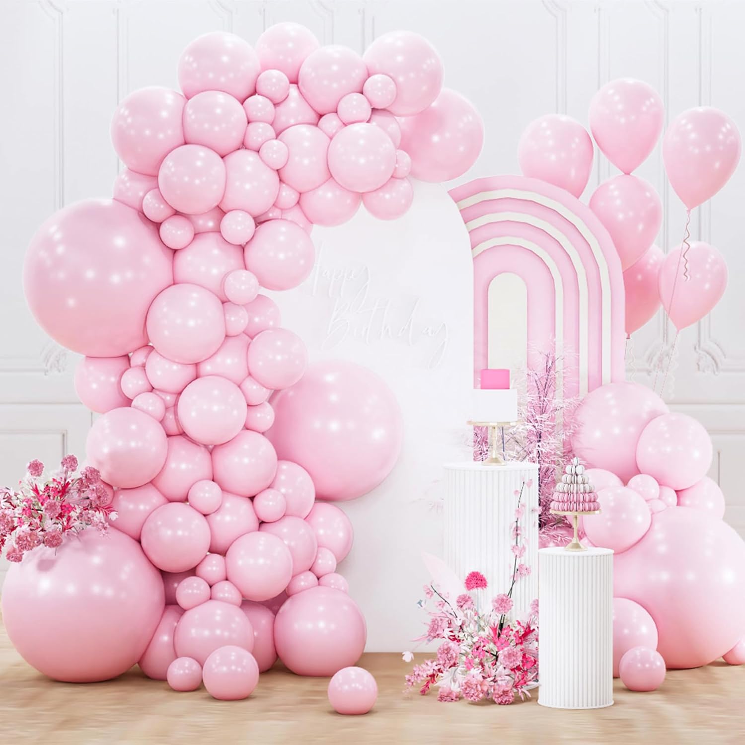 PartyWoo Light Pink Balloon Arch Kit - 152pcs in Various Sizes for Baby Showers & Birthdays