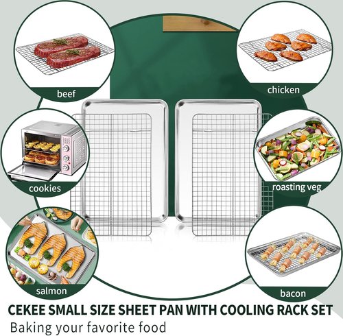 CEKEE 10-Inch Stainless Steel Baking Sheet Set - 4-Piece with Wire Racks, Rust & Warp Resistant