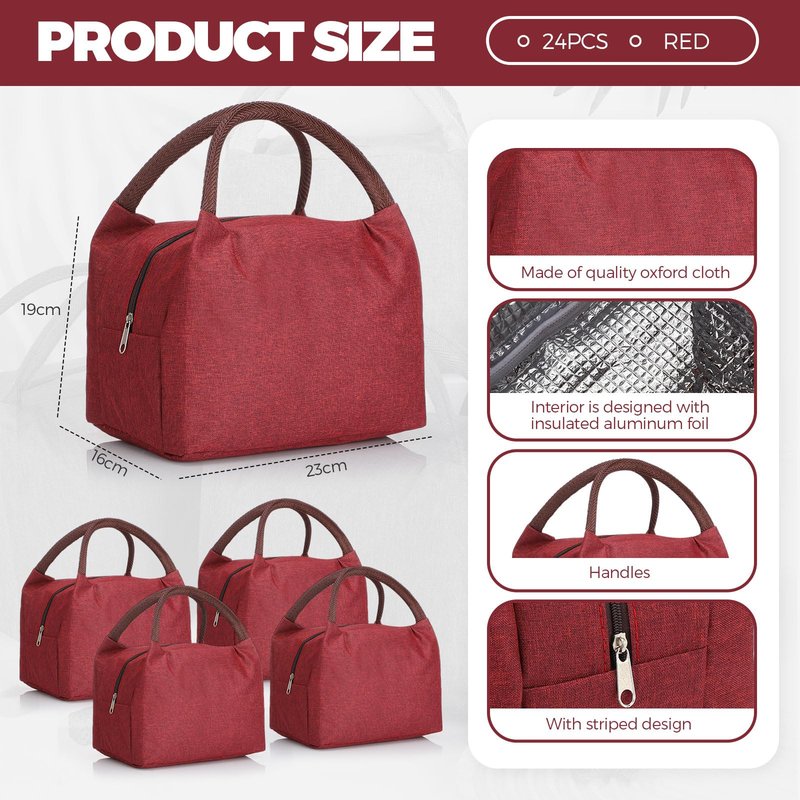 Chunful 24 Pcs Lunch Bags Bulk Insulated Reusable Lunch Bags Leakproof Tote with Aluminum Foil Interior Waterproof Thermal Tote for Women Adult Office Work Back to School Employees Picnic(Gray)