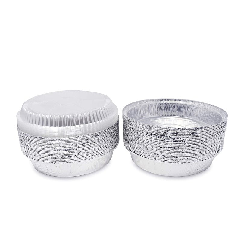 (60 Pack) Premium 7-Inch Round Foil Pans with Plastic Dome Lids l Heavy Duty l Disposable Aluminum Tin for Roasting, Baking, or Cooking