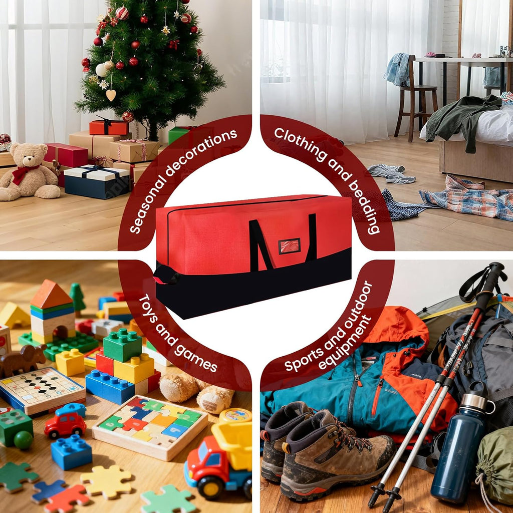 Skiennix Heavy Duty Christmas Tree Storage Bag - Waterproof & Durable for Trees Up to 9ft | Black & Red