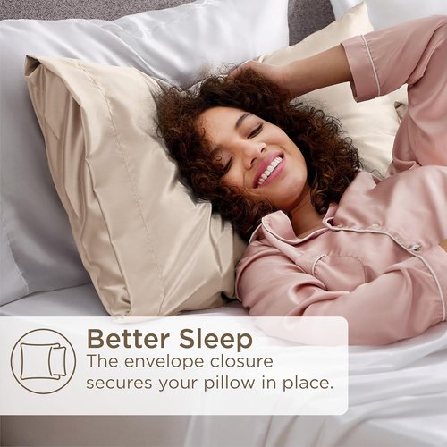 Bedsure Satin Pillowcase - Silky Queen Pillowcases for Hair & Skin | 4-Pack, Beige, 20x30 Inches
