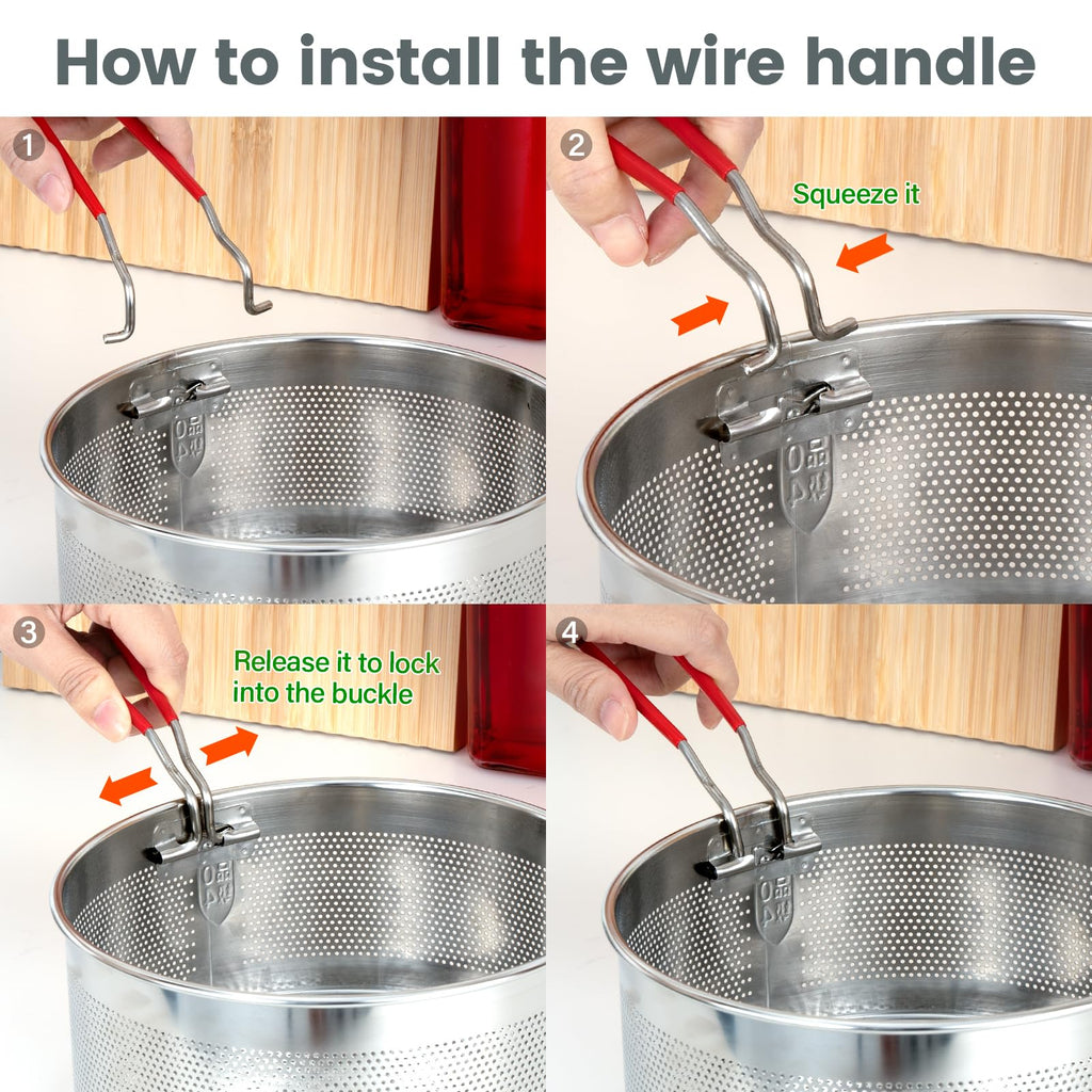 ChimimeDecor Frying Basket, Round Stainless Steel Deep Fryer Basket with Long and Removable Heat Resistant Silicone Handle for Frying French Fries,Chickens,and Boiling Vegetable,Pasta,7 inches