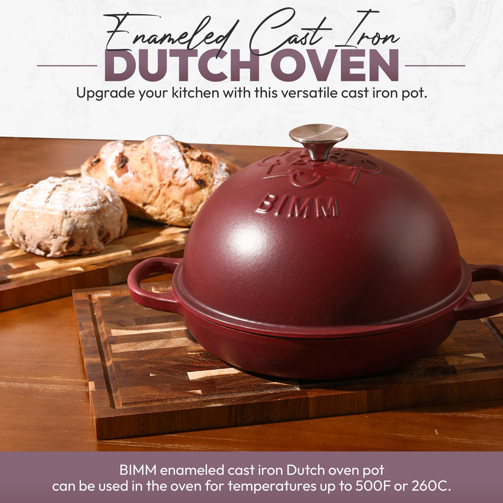 BIMM Cookware Cast Iron Dutch oven Pot with Lid for Sourdough Bread Baking – Versatile Bread Oven with Non-Stick Enamel Coating, Matte Finishing, Exquisite Embossed Pattern & Ergonomic Handles