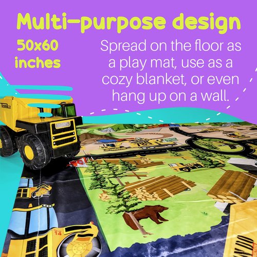 Birdy Boutique Construction Learning Blanket® Double-Sided Educational Throw for Kids, Vehicles Tools Signs, Ultra-Soft Minky Plush 50x60, Preschool Toddler Daycare Nap, Birthday Gift