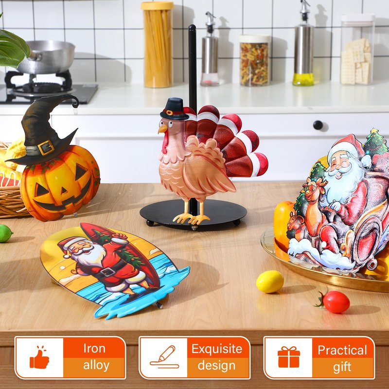 Nuogo 5 Pieces Christmas Paper Towel Holder Santa Claus Kitchen Decoration Christmas Sled Paper Towel Holder Metal Toilet Accessories for Xmas Bathroom Indoor Decorations