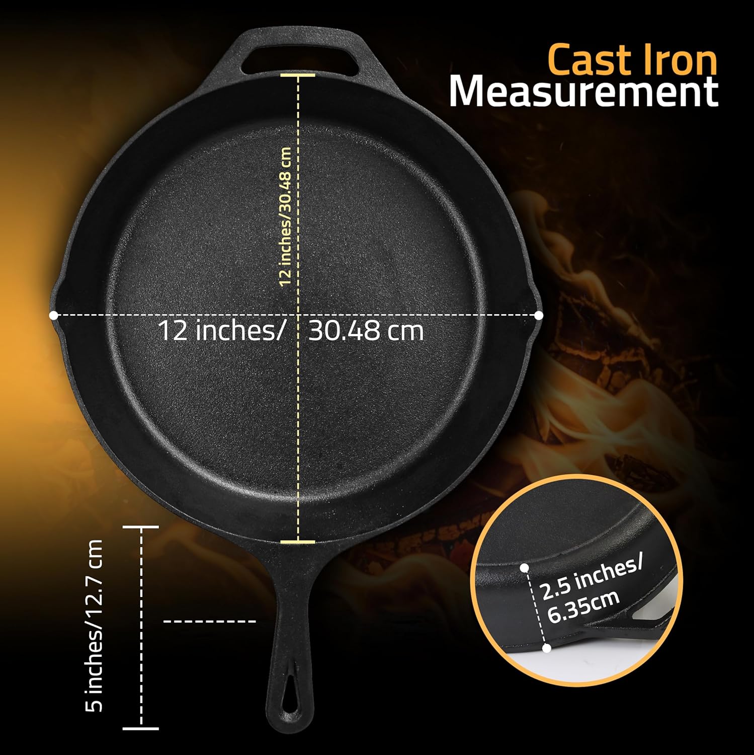 Utopia Kitchen Premium Cast Iron Skillet - 12 Inch Pre-Seasoned Frying Pan for Even Heat Distribution | Black