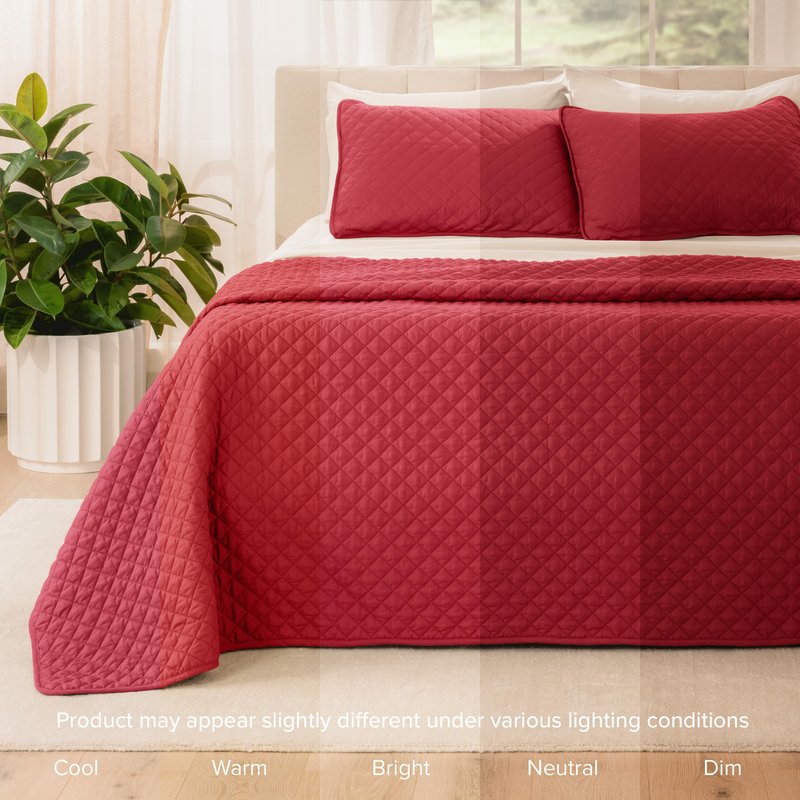 Bare Home Coverlet Set - Full/Queen - Lightweight Bed Decor - Comforter Alternative - All-Season Quilted Bedspread (Full/Queen, Red)