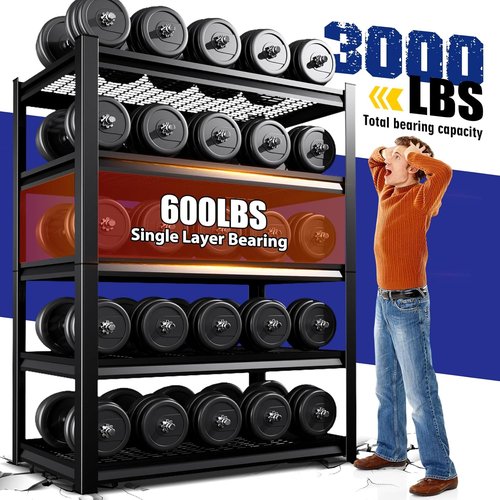 Garage Shelving | Heavy-Duty 5-Tier Metal Storage Unit - Adjustable 3500 lbs Capacity, 72"x59"x20", Black