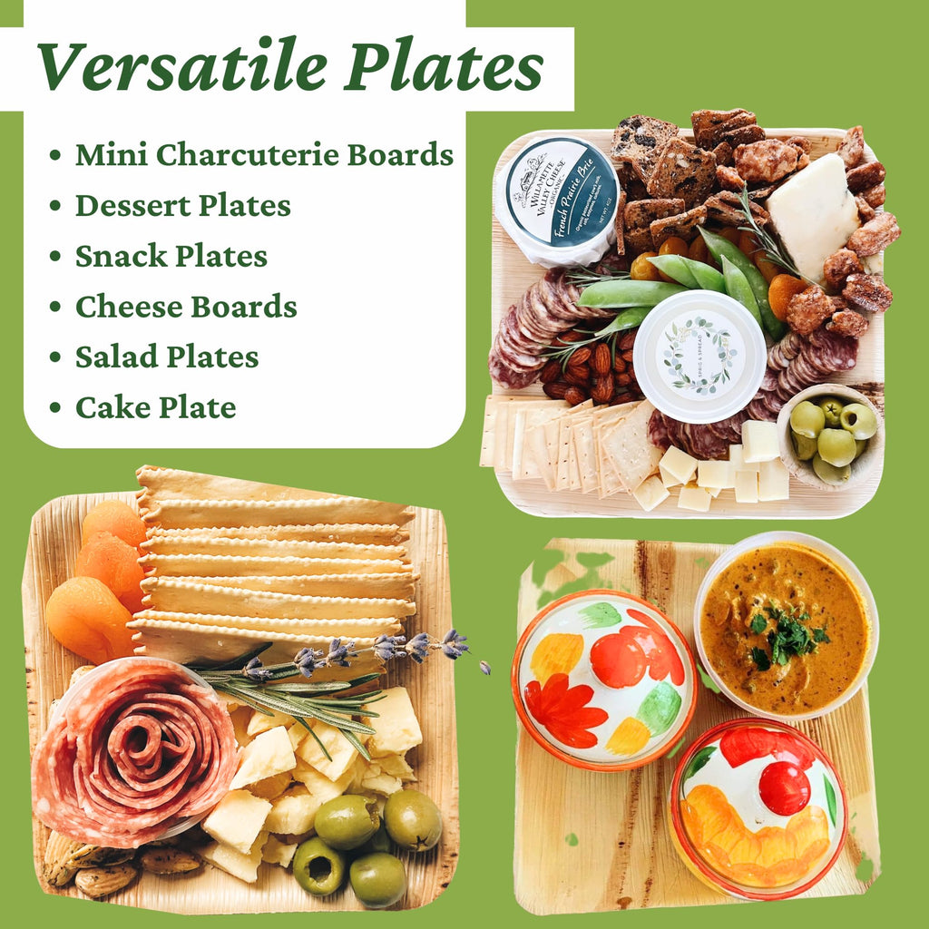 Dtocs Palm Leaf Plates 6 Inch Square (50) | Bamboo Look Disposable Look Appetizers, Camping, Dessert, Appetizer Plates, Mini Charcuterie Boards | Compostable Alternate to 6" Paper Plate