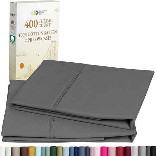 California Design Den Pillowcase Set - 400 Thread Count 100% Cotton Sateen, Soft & Breathable | Queen Size, Grey