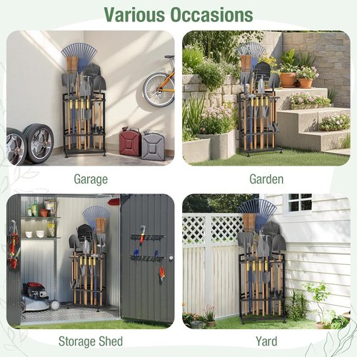Metal Yard Tool Organizer by [Brand Name] - Heavy-Duty Storage Rack for Long-Handled Tools | Corner Design with Side Pocket