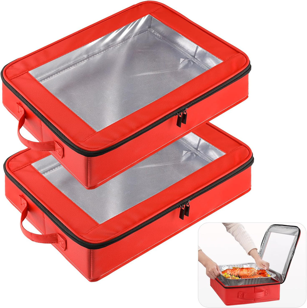 OUTXE 9x13 in Foil Pan Carrier - PU Leather Holder with Handle for Travel & Parties | Red