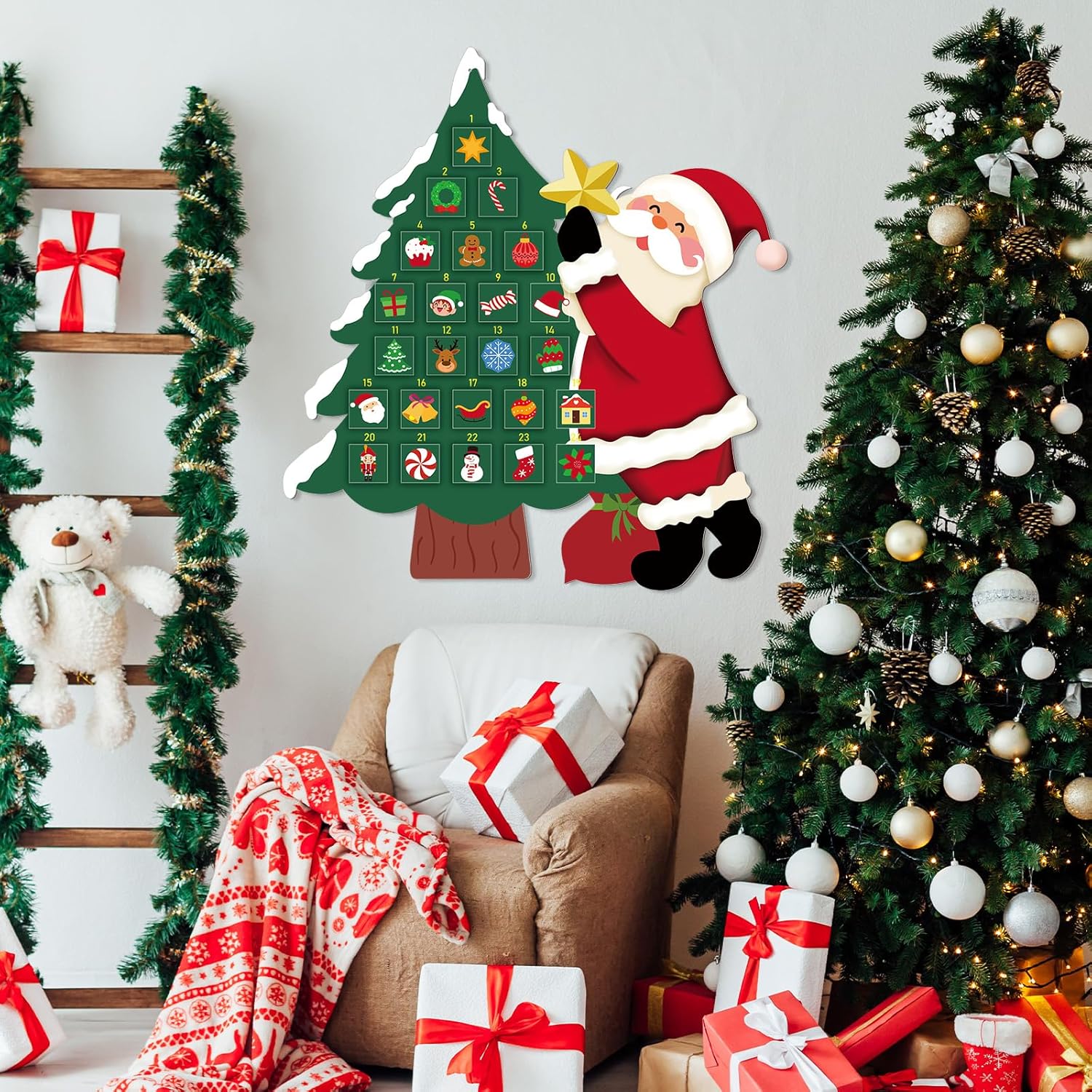 Watersay Christmas Tree Advent Calendar - Reusable Felt Countdown with 24 Pockets for Kids | Holiday Wall Decor