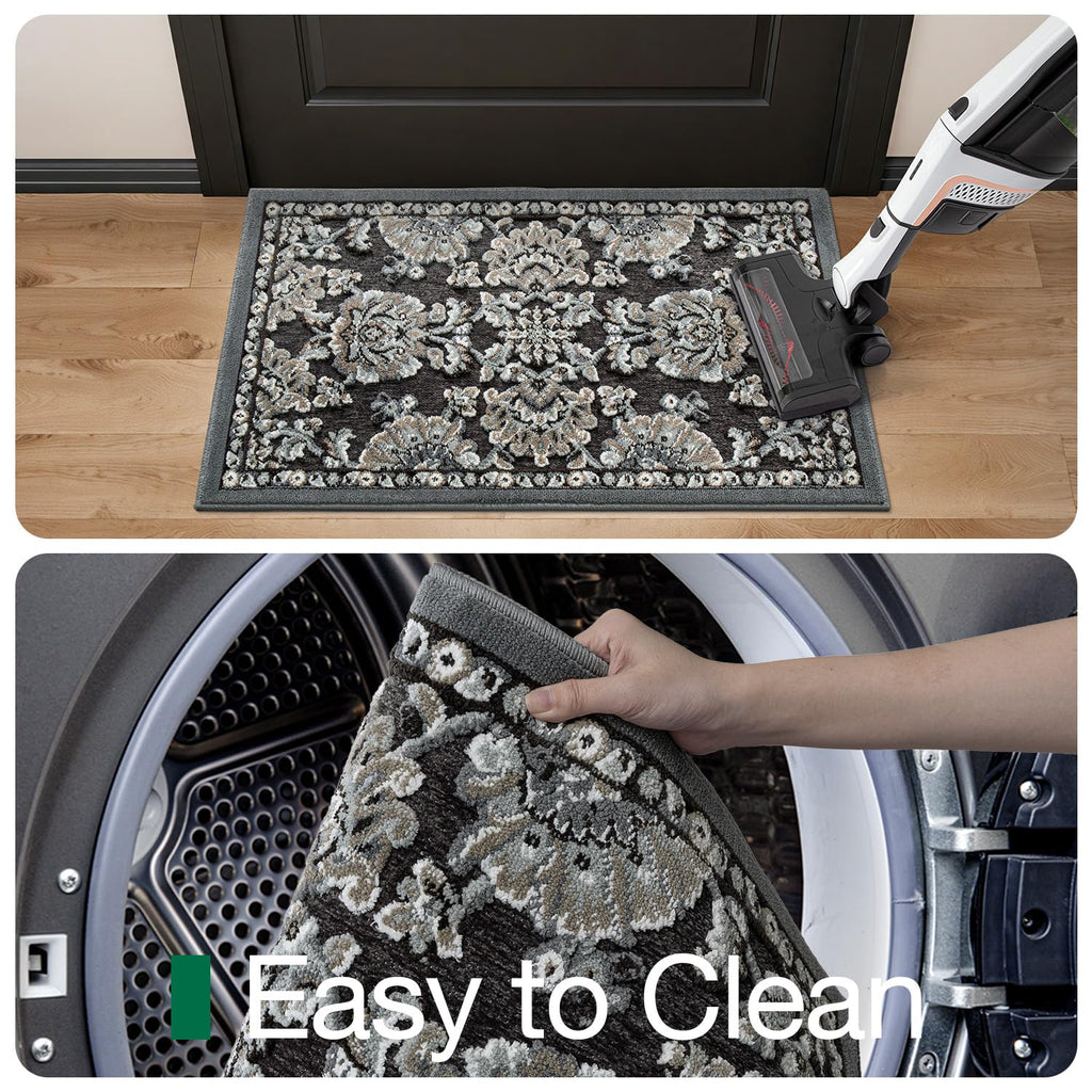 LUMI Indoor Door Mat for Entrance 36x59, Luxury Front Doormat with Non-Slip Latex Rubber Backing, Soft Washable Dirt Trapper, Flower Song (Rolled Package)