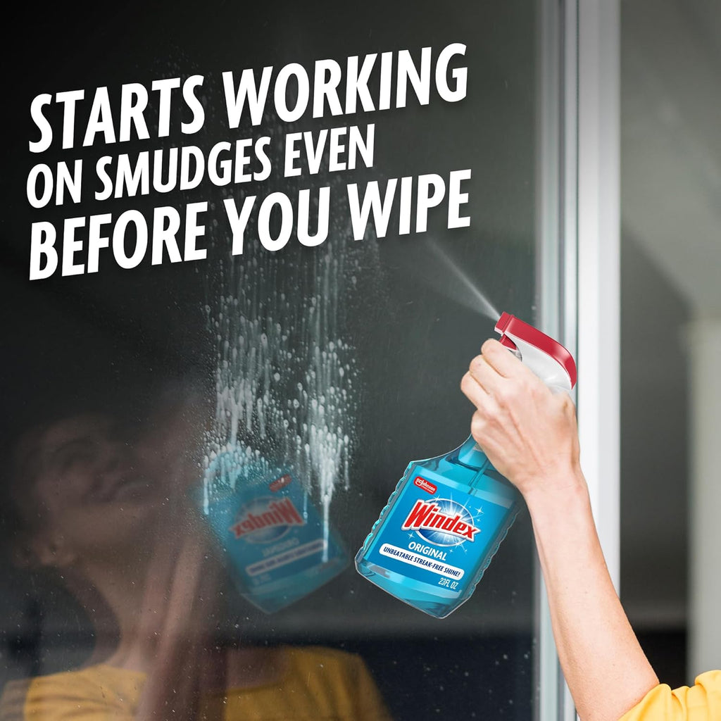 Windex Glass Cleaner Spray - Original Blue Scent | Prevents Leakage & Breakage | 23 Fl Oz (Pack of 2)