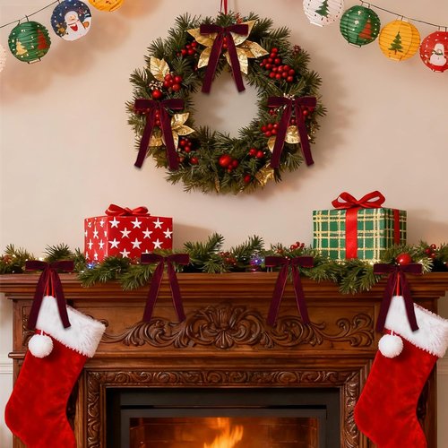 Burgundy Velvet Bows by 18 Pcs | Elegant Christmas Tree Decorations - 5" x 7", 1" Wide
