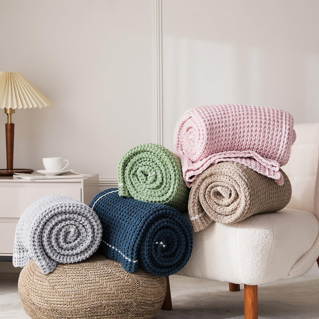 WESHIONGOO Throw Blanket for Couch Soft Knit Throw Blanket with Chenille Yarn Non-Shedding, Chenille Blanket for Living Room Bed Sofa (Pink, 50"*60")