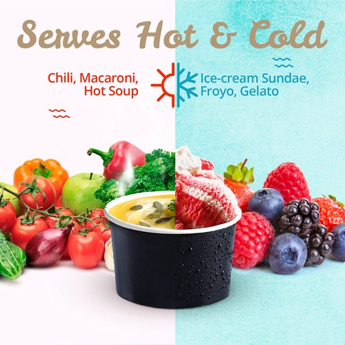 MATICAN Paper Ice Cream Cups, 100-Pack 5.5-oz Disposable Dessert Bowls for Hot and Cold, 5.5-ounce, Black